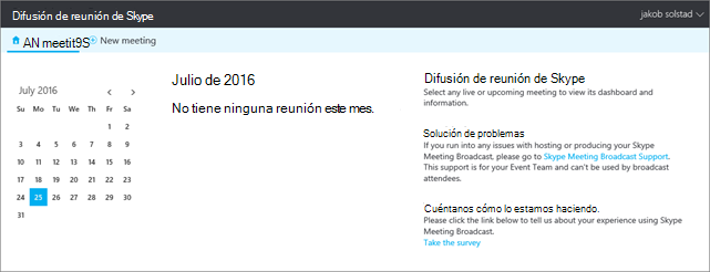 Una imagen del portal de Difusión de reunión de Skype