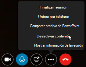 Ejemplo de cómo desactivar o activar el contenido de la reunión