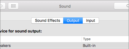 Captura de pantalla de Preferencias de sonido para macOS con el panel Salida seleccionado.