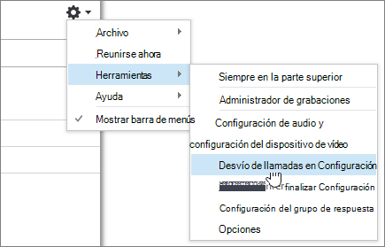 Menú Opciones, Desvío de llamadas