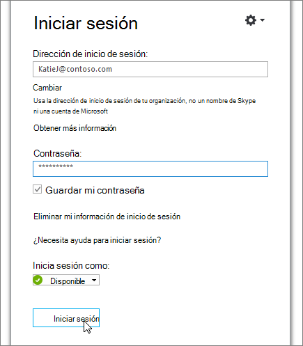 Una captura de pantalla que muestra dónde puede introducirse la contraseña en la pantalla Inicio de sesión de Skype Empresarial.