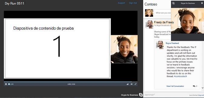 Reunión de difusión de Skype con integración de Yammer