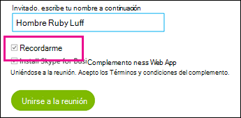 Elegir Recordarme al iniciar sesión para guardar la configuración