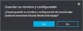 Haga clic en Sí para guardar el nombre y la configuración