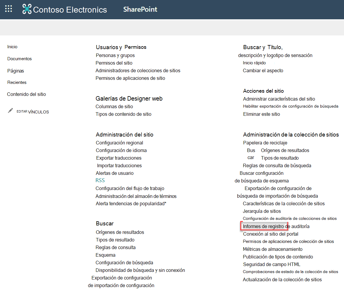 captura de pantalla de informes de registro de auditoría