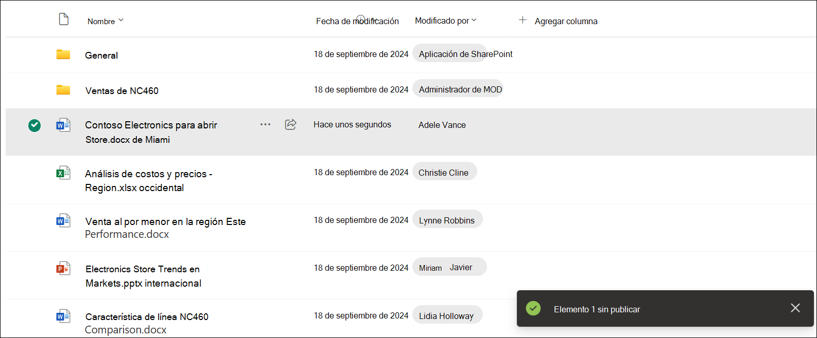 Captura de pantalla de confirmación de anulación de publicación