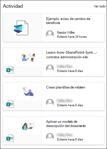 Vista previa del elemento web Actividad del sitio