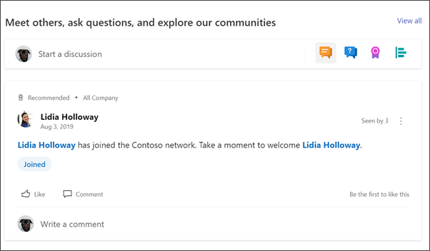 Imagen del elemento web de Yammer en el sitio del departamento