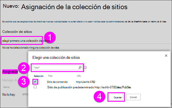 Elija una página de colección de sitios