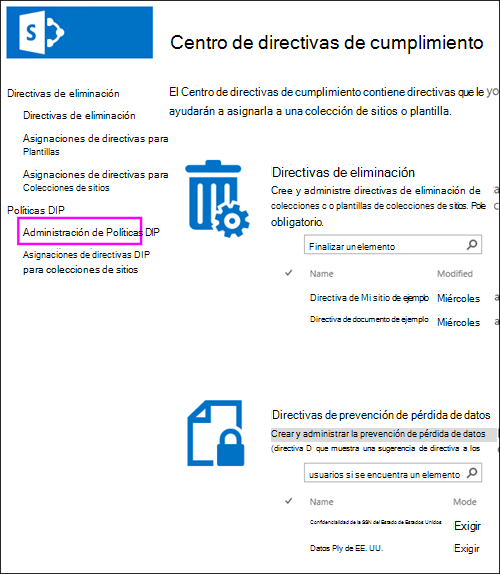 Opción de administración de directivas