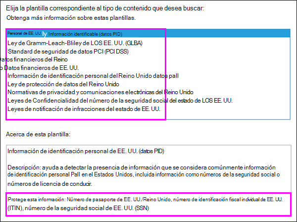 Plantillas de directiva de DLP