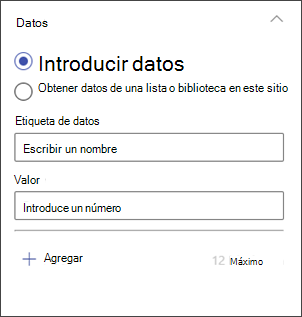 captura de pantalla del panel de edición del gráfico de columnas para escribir datos