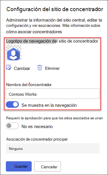 captura de pantalla del nombre del logotipo de navegación del sitio de concentrador