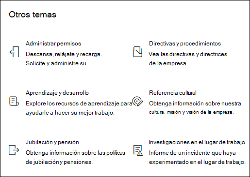 Vista previa del elemento web Vínculos rápidos.