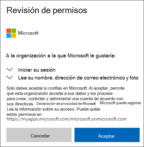 Ventana Permisos de uso compartido externo de OneDrive.