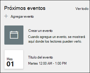 Vista previa del elemento web Eventos.