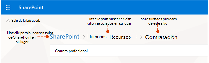 Captura de pantalla que muestra de dónde proceden los resultados y lugares alternativos para buscar