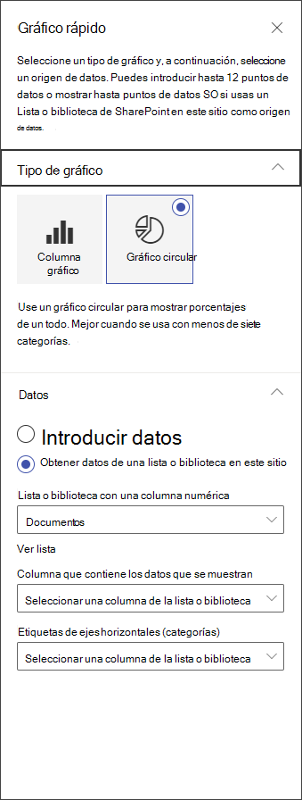 captura de pantalla del panel de edición del gráfico circular