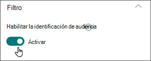 Imagen del panel de edición con el botón de alternancia para habilitar la segmentación de audiencia en la posición de activado