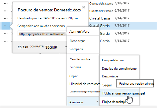 Haga clic en Publicar una versión principal