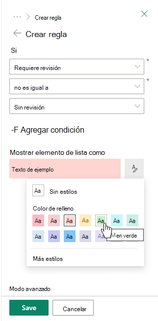 Cree una regla para dar formato a una columna.