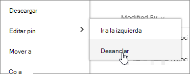 Resaltar un archivo con Editar chincheta y Desanclar resaltados
