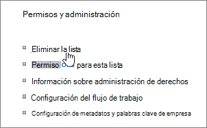 Cuadro de diálogo de configuración de lista con Eliminar esta lista resaltado