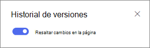 Alternar para mostrar las diferencias de versión en la página