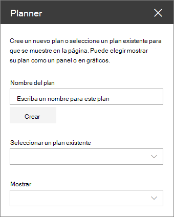 Cuadro de herramientas del elemento web planner