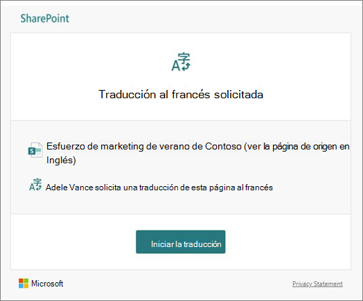 Correo electrónico de solicitud de traducción