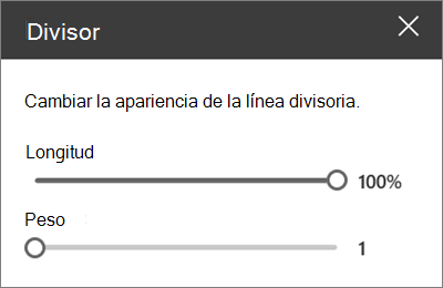 Panel detalles del elemento web Divisor en SharePoint Online mientras se edita un sitio