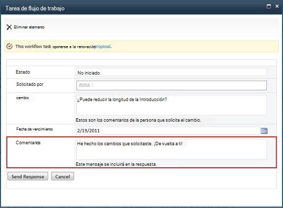 El formulario se envía cuando se ha completado el cambio solicitado