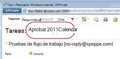 Notificación de tarea con texto Apruebe resaltado