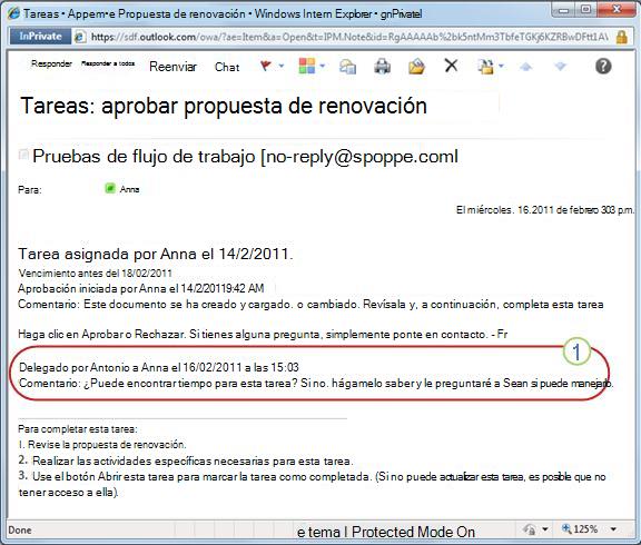 Notificación de tarea de una tarea reasignada