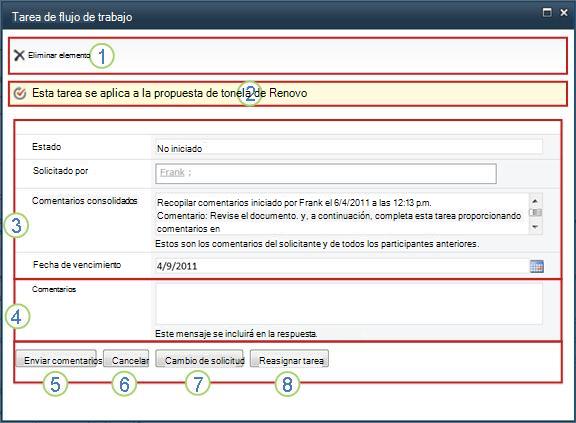 Formulario de tareas para recopilar comentarios con campos resaltados