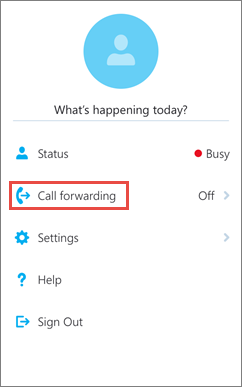 Skype Empresarial para la opción de desvío de llamadas en la pantalla principal de iOS