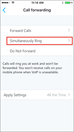 Skype Empresarial para iOS: pantalla de llamada simultánea
