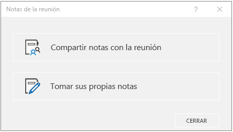 Diálogo de notas de reunión de OneNote