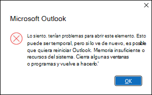 Error de Outlook al abrir 60 correos electrónicos
