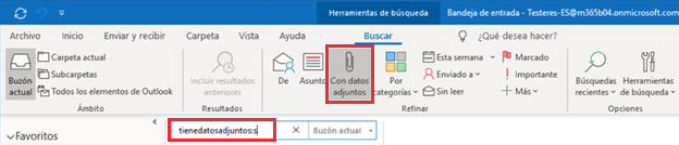 Criterios de búsqueda del asunto, con datos adjuntos