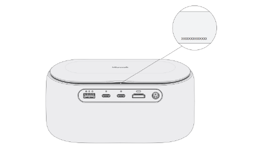 Muestra dónde buscar el número de serie en Audio Dock de Microsoft.