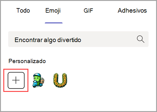 Seleccione el signo más para agregar un emoji personalizado.