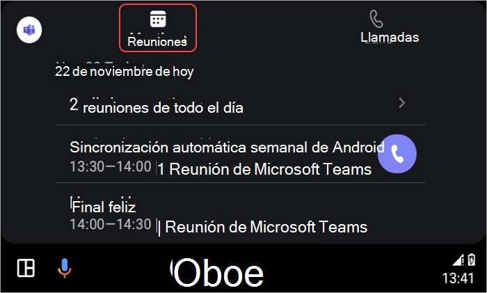 Captura de pantalla que muestra cómo unirse a reuniones con Android Auto