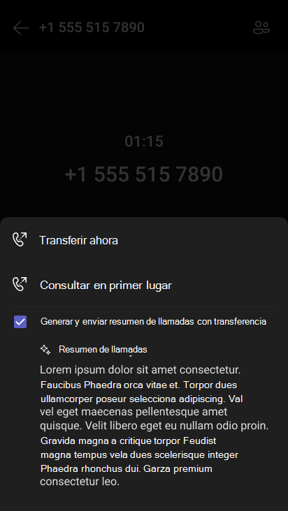 Resumen generado por IA al transferir una llamada