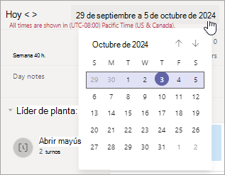 Cambie el intervalo de fechas en la vista Sus turnos.