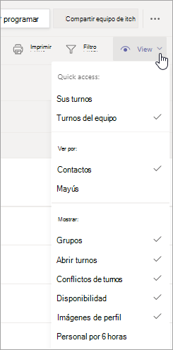 Personalice la vista Programación en Turnos con las opciones del menú Ver.