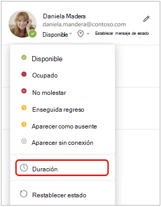 Duración en el menú de estado