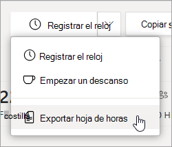 La opción Exportar hoja de horas en Turnos para exportar el informe de la hoja de horas de teams.