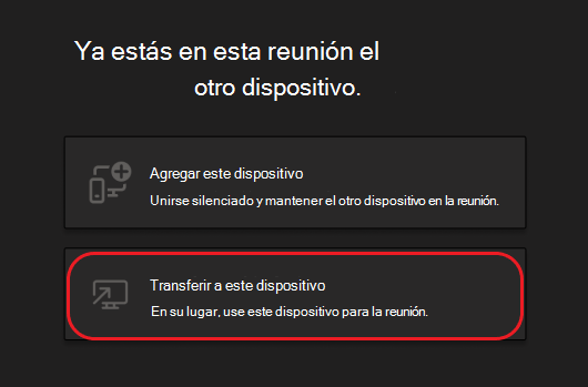 Botones para agregar este dispositivo o transferir a este dispositivo