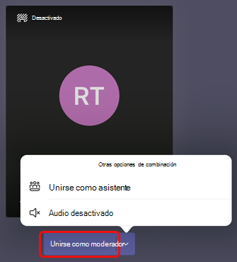 Seleccione Unirse como moderador